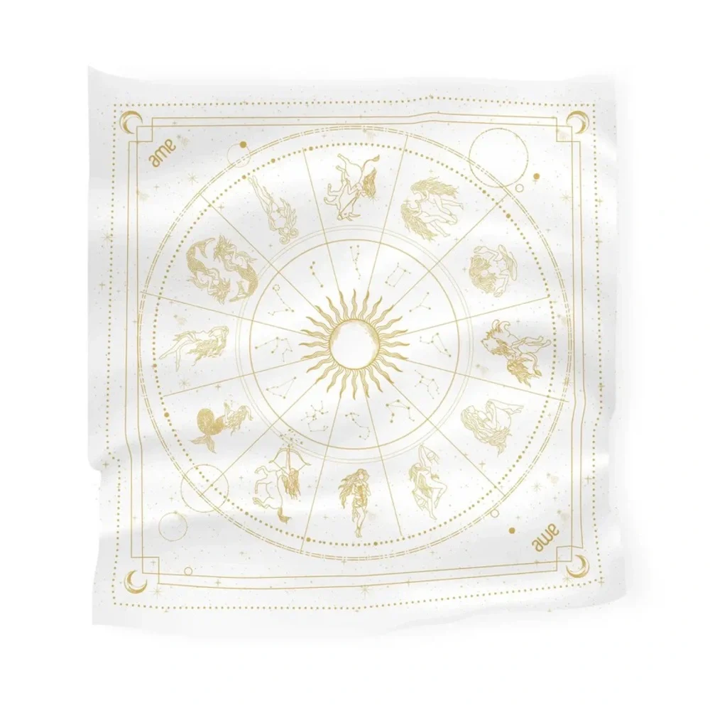 Awe Inspired ivory gold silk twill zodiac square scarf headwrap belt bag wrap